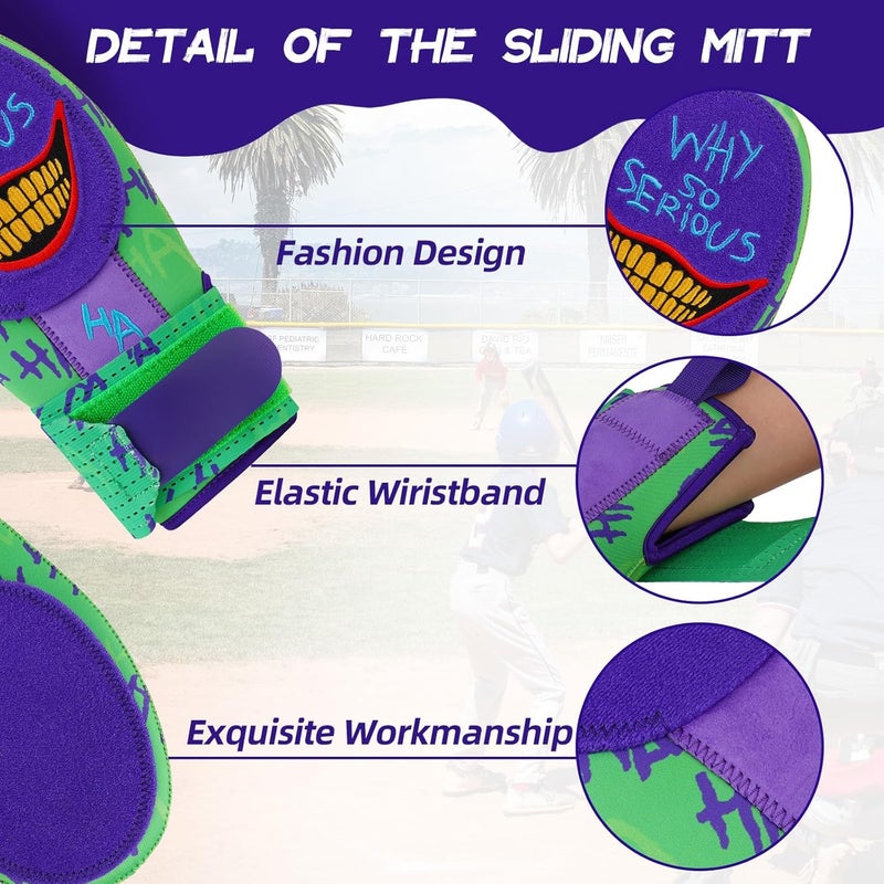 Big Crazy Sliding Mitt, Baseball Softball Sliding Glove for Youth Kid, Hand Protection for Left & Right Hands, Flexible Breathable Durable, Funny Design Ice Cream, Joker Smile, Coconut Tree - Image 2